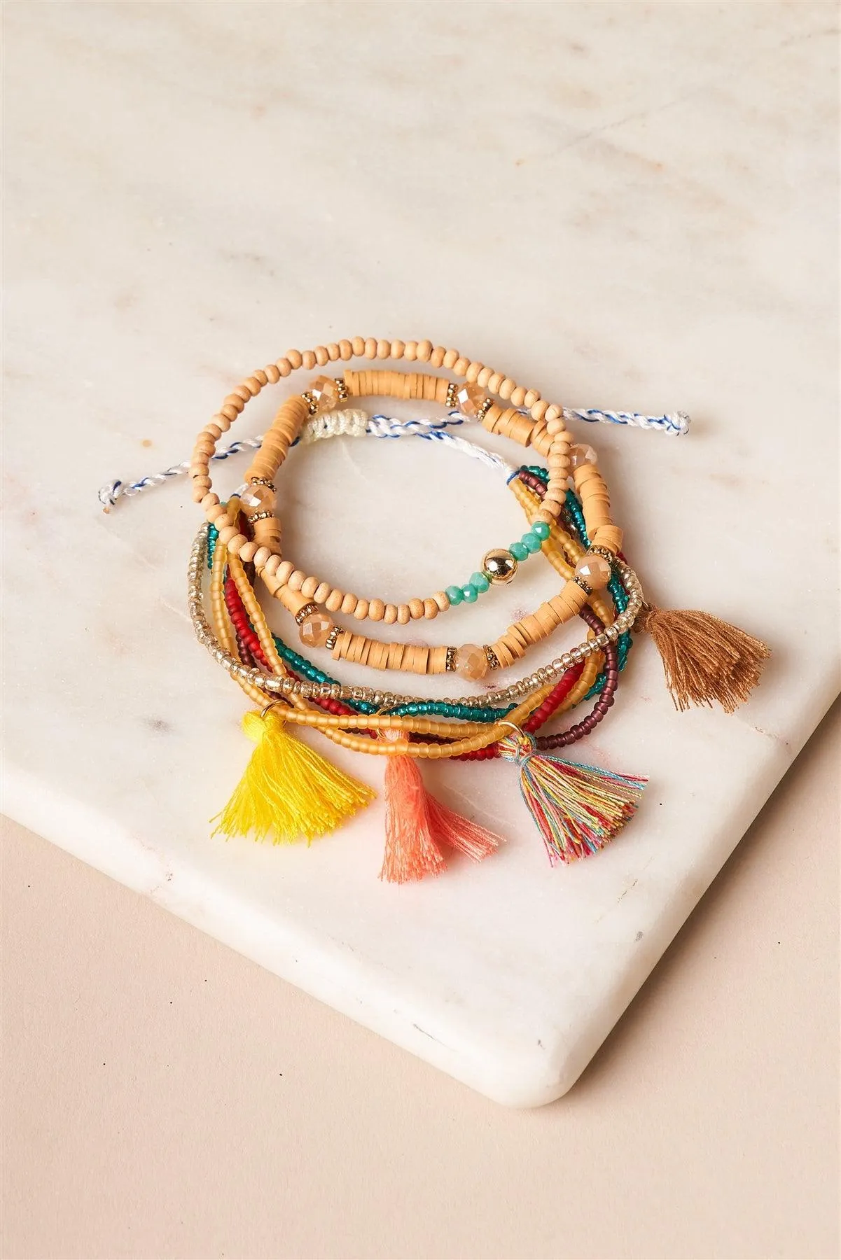 Khaki Multi-Colored Beaded Braceletes /1 Piece