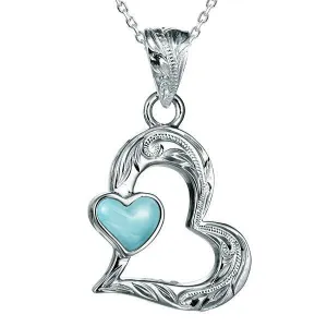 Larimar Engraved Pu'uwai Heart Pendant