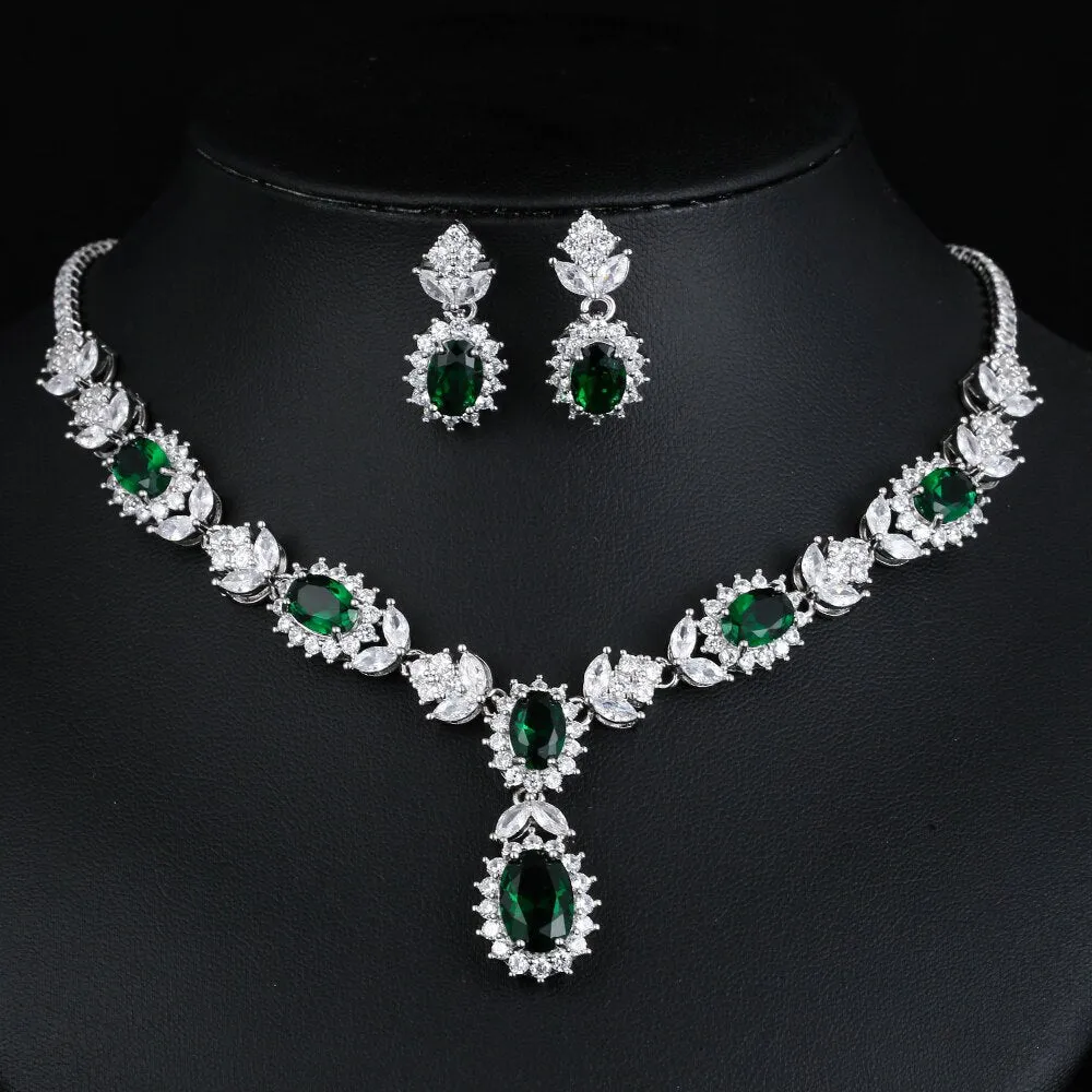 Luxury Silver Color Water Drop Cubic Zirconia Wedding Jewelry Sets