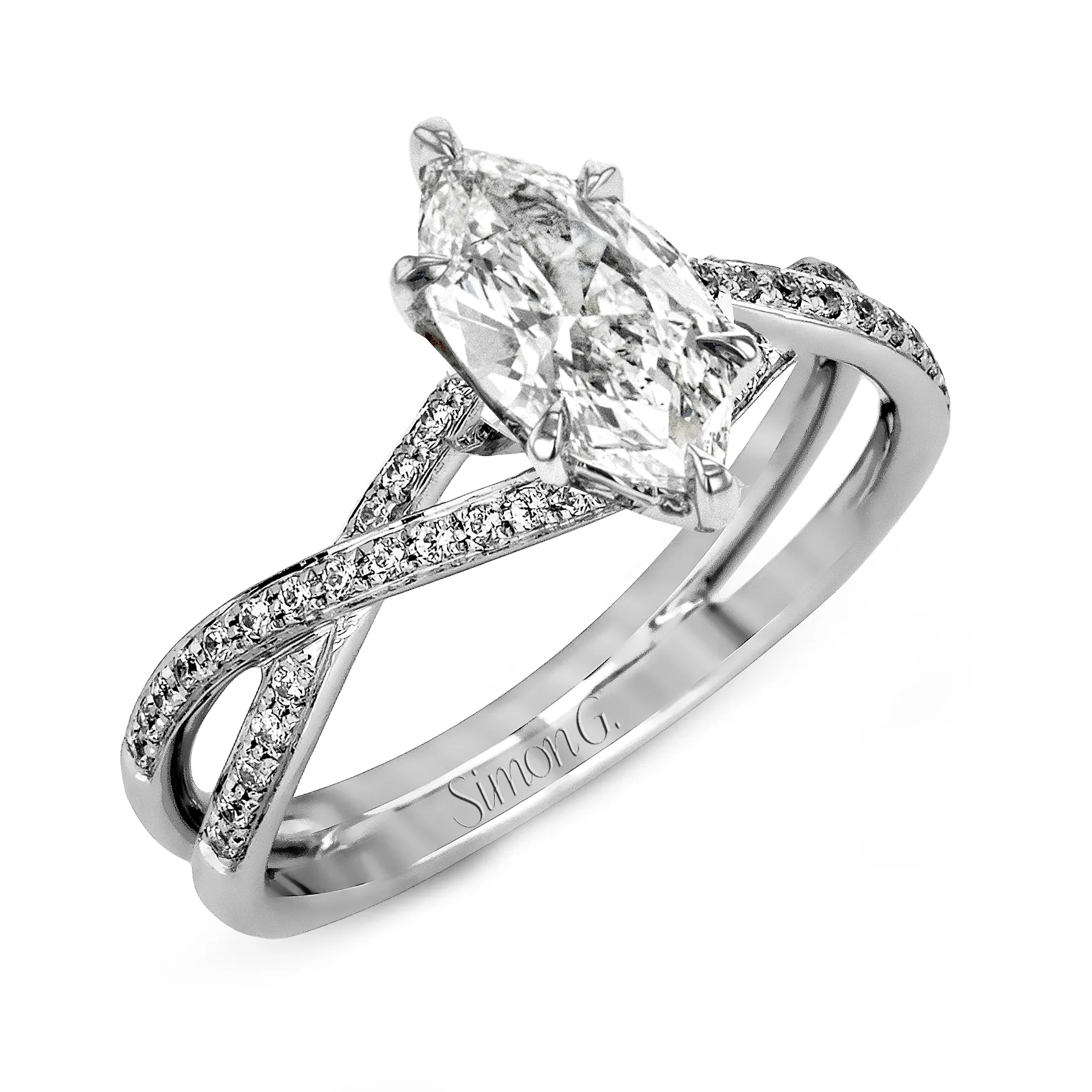 Marquise-cut Criss-cross Engagement Ring & Matching Wedding Band in 18k Gold with Diamonds