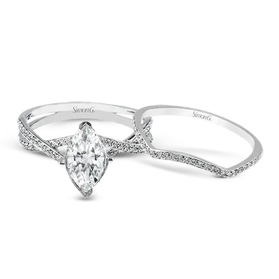 Marquise-cut Criss-cross Engagement Ring & Matching Wedding Band in 18k Gold with Diamonds