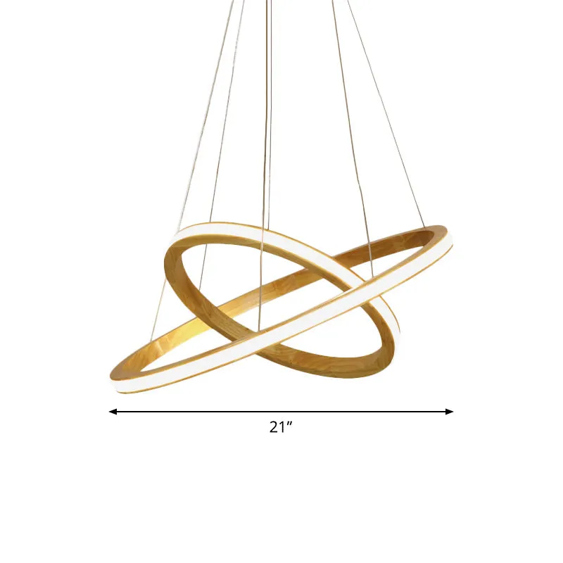 Minimalist LED Wood Rings Chandelier in Beige, 21"/25" Width