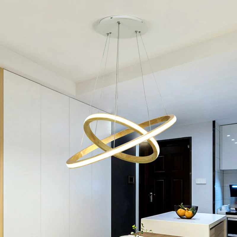 Minimalist LED Wood Rings Chandelier in Beige, 21"/25" Width