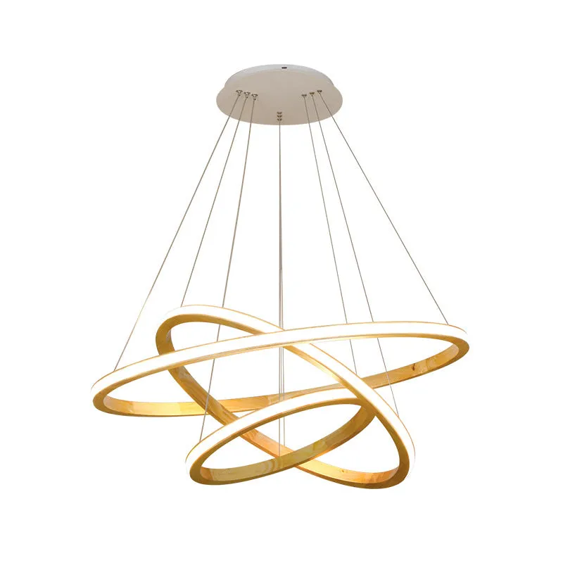 Minimalist LED Wood Rings Chandelier in Beige, 21"/25" Width