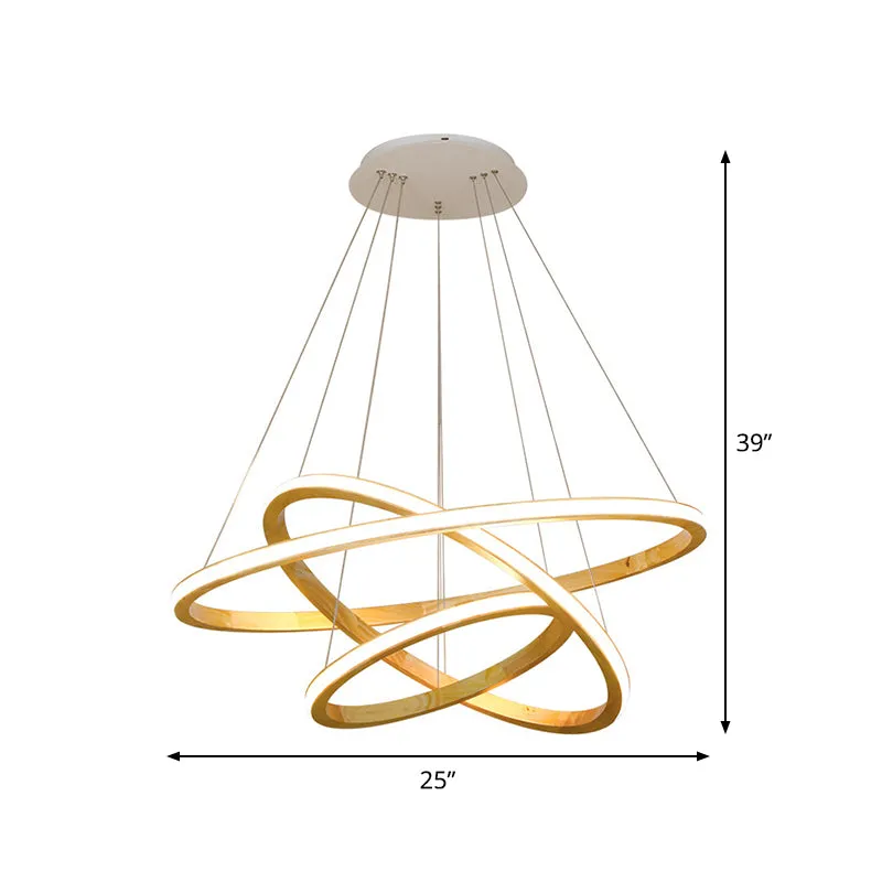 Minimalist LED Wood Rings Chandelier in Beige, 21"/25" Width