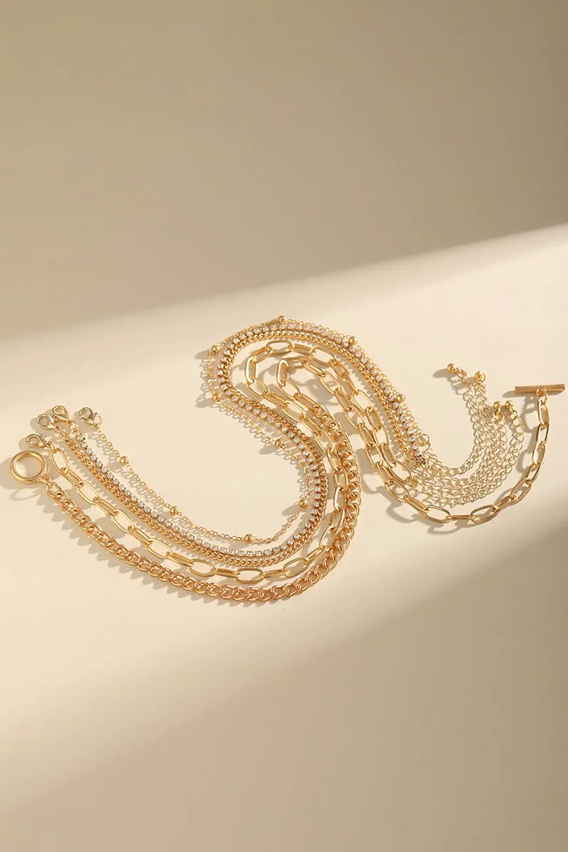 Mixing Things Up Goldtone and Crystal Five Necklace Set