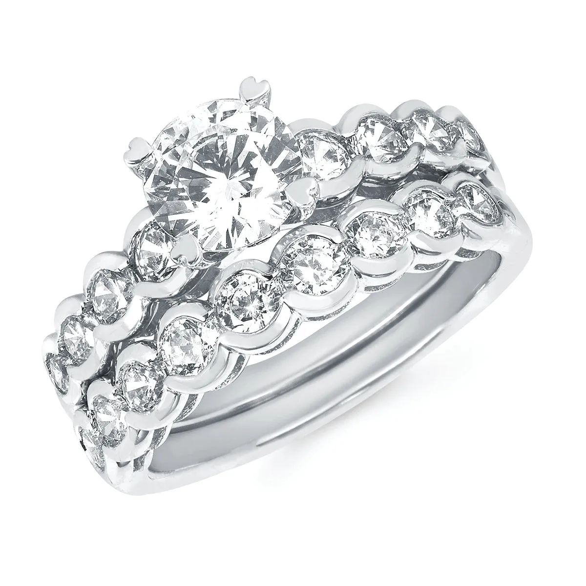 Modern Bridal: 1/2Ctw. Diamond Semi Mount shown with 1Ct. Round Center Diamond in 14K Gold