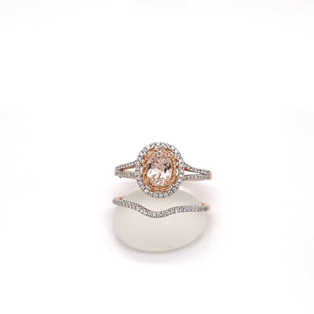 Morganite and Diamond Halo Rings 10kt Rose Gold