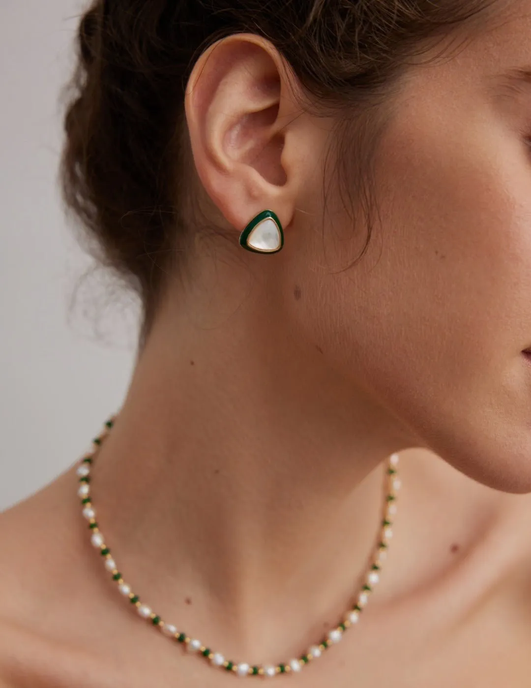 Mother of Pearl Green Triangular Earrings