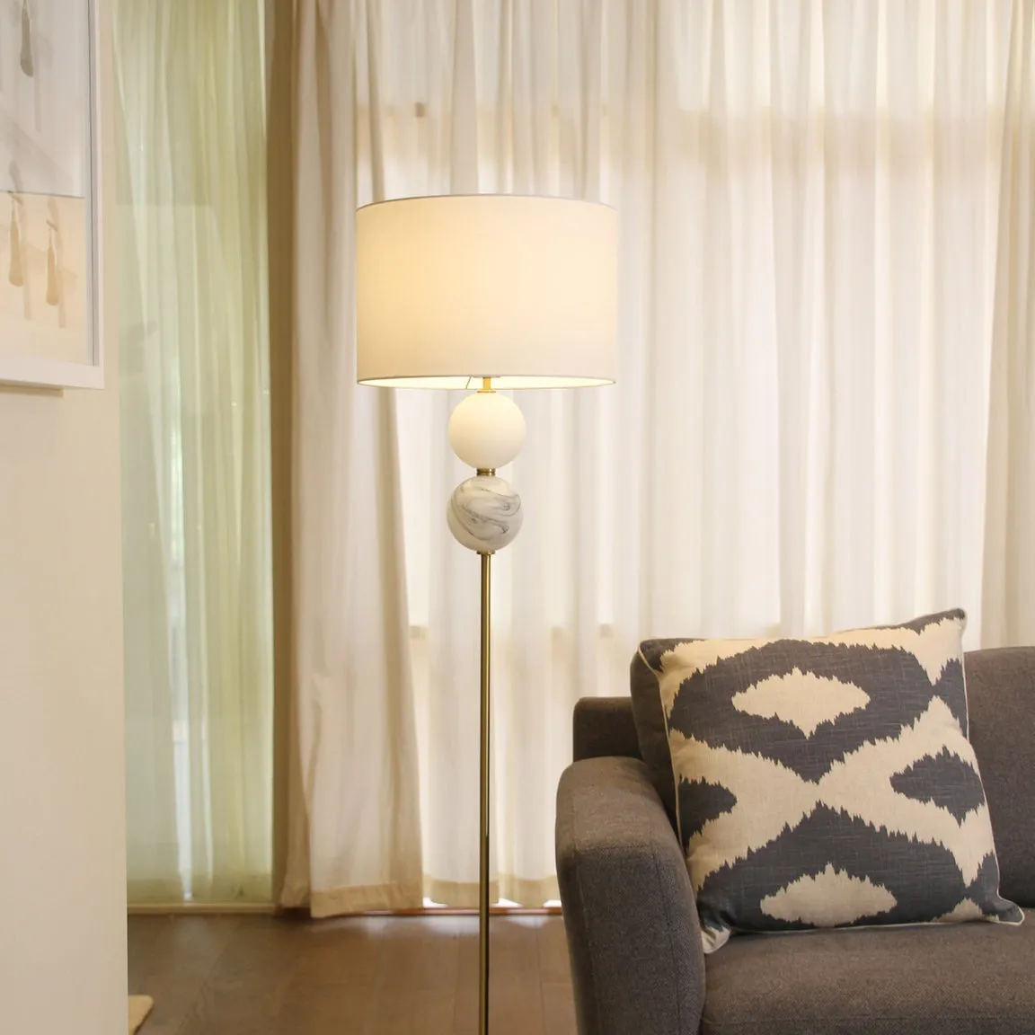 Murano Brass and White Modern Elegant Floor Lamp