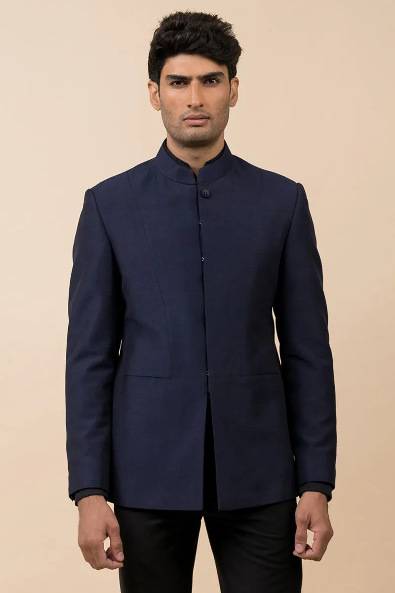 Navy Bandhgala with Single Top Button