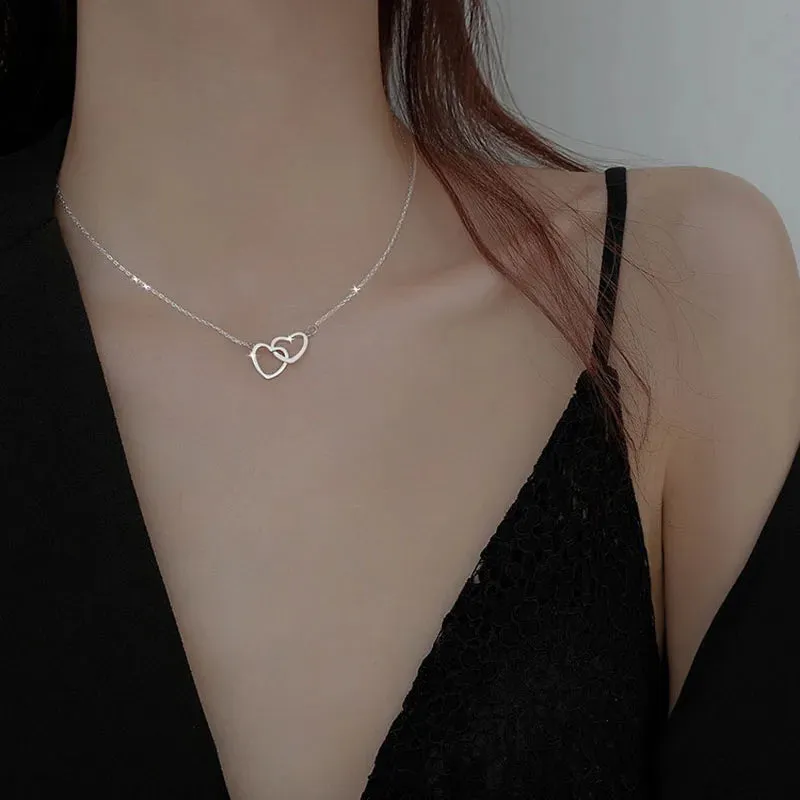 New Couple Cavicle Chain Love Necklaces Geometric Heart Light Luxury Temperament Simple Sweet Love Pendant Necklace Jewelry