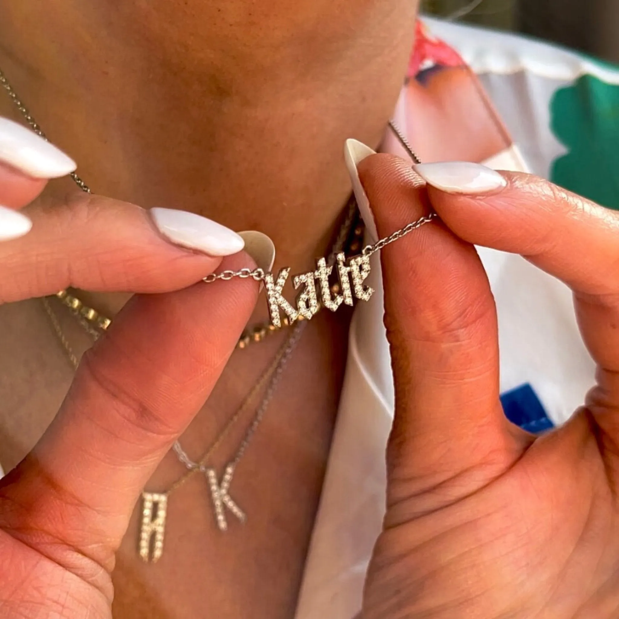 Old English Diamond Name Necklace