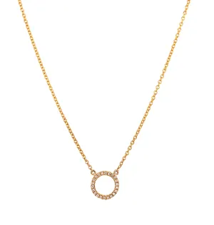 Open Circle Diamond Yellow Gold Pendant Necklace 0.11 cts