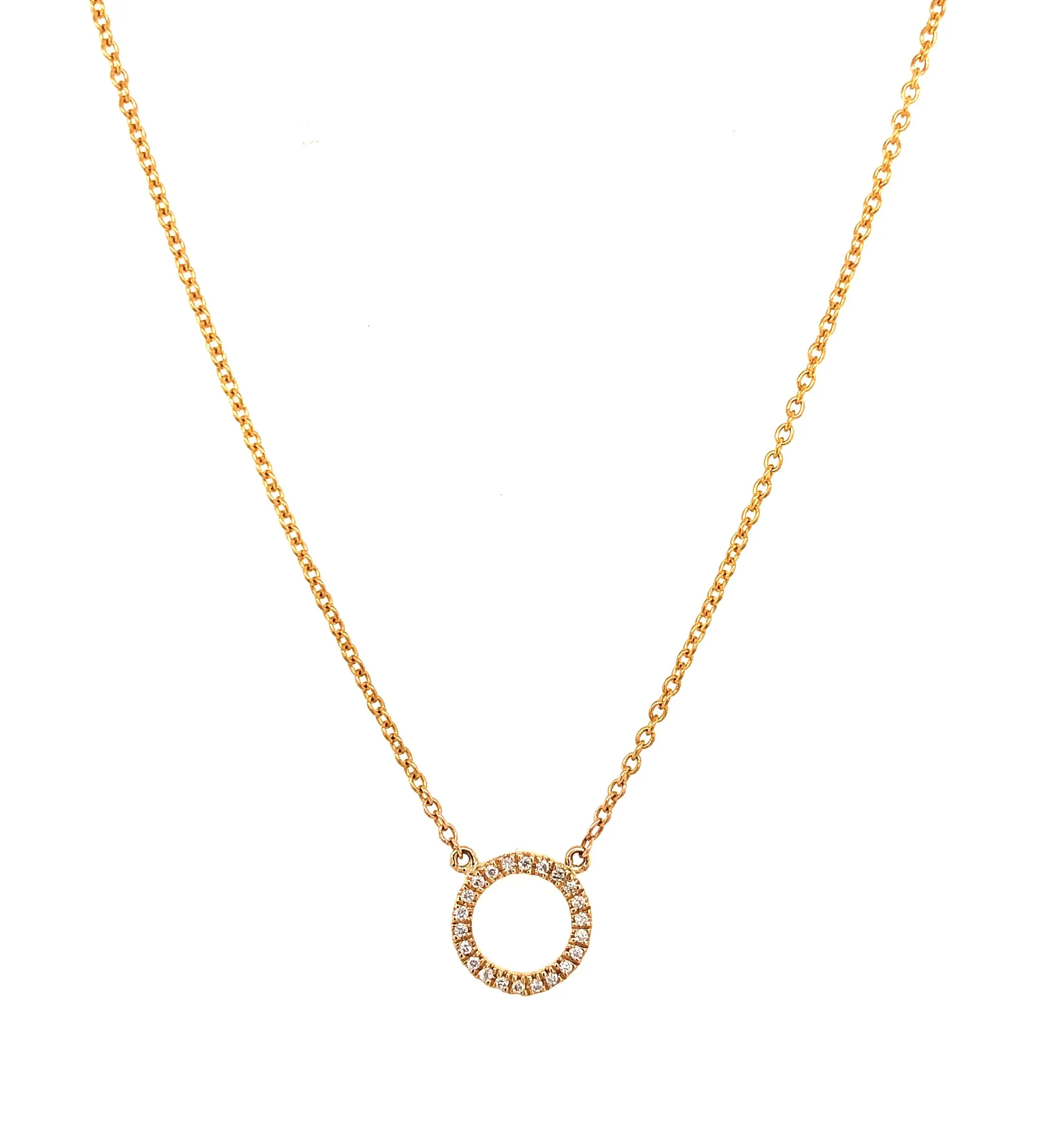 Open Circle Diamond Yellow Gold Pendant Necklace 0.11 cts