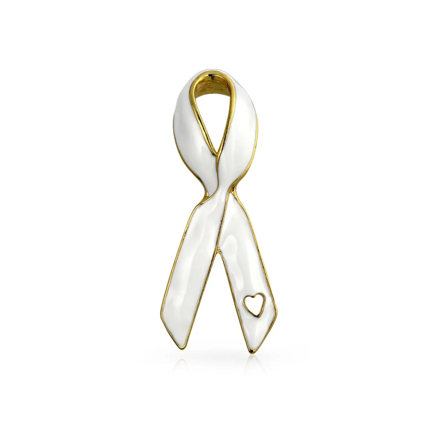 Open Heart Enamel Pink Ribbon Breast Cancer Survivor Brooch Pin Silver Gold