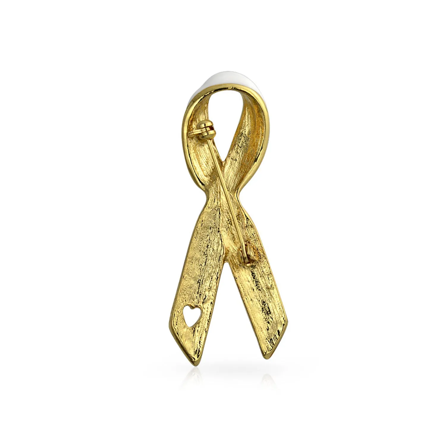 Open Heart Enamel Pink Ribbon Breast Cancer Survivor Brooch Pin Silver Gold