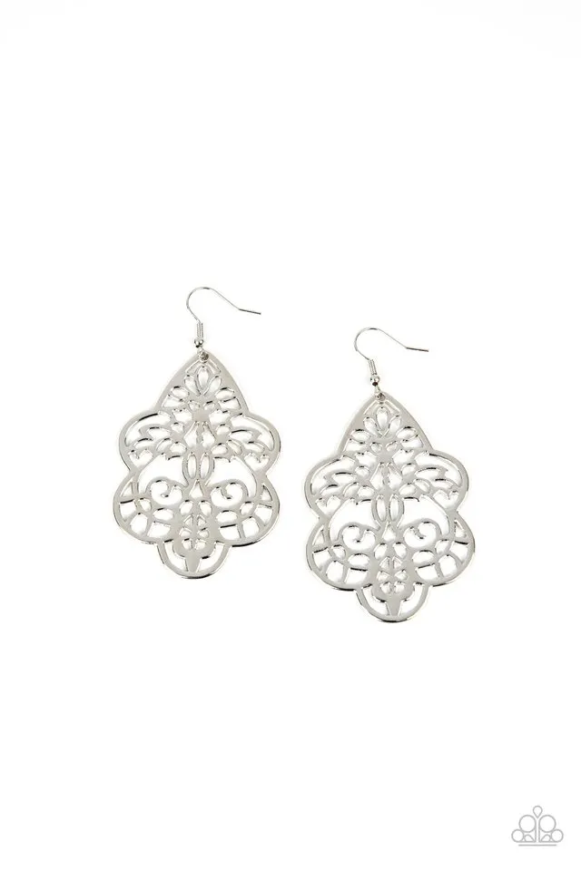 Paparazzi Earring ~ Festive Foliage - Silver