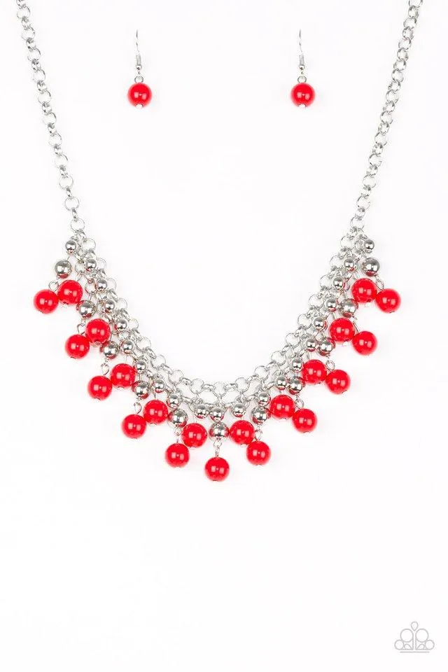 Paparazzi Necklace ~ Friday Night Fringe - Red