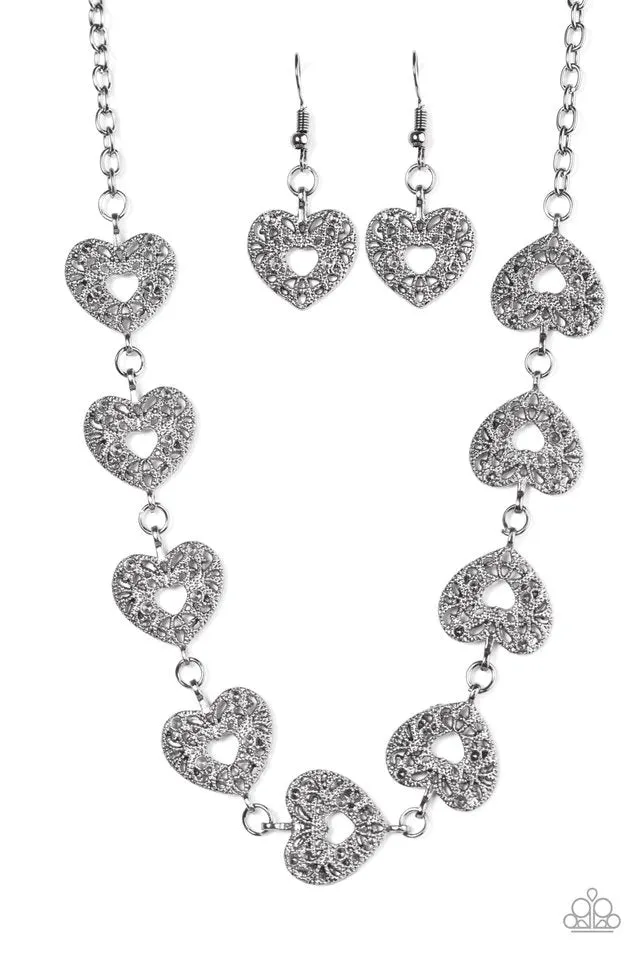 Paparazzi Necklace ~ Hearts Harmony - Black