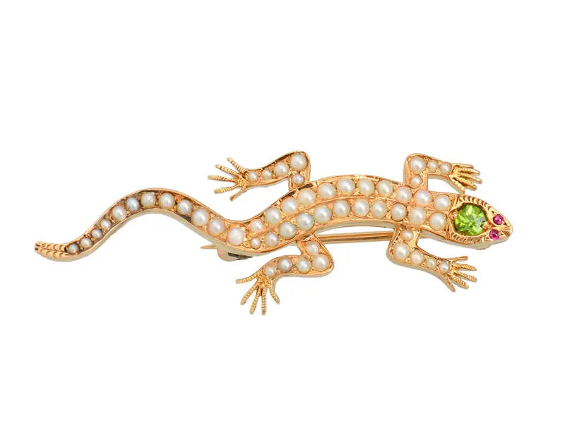 Pearl & Demantoid Garnet Lizard Brooch