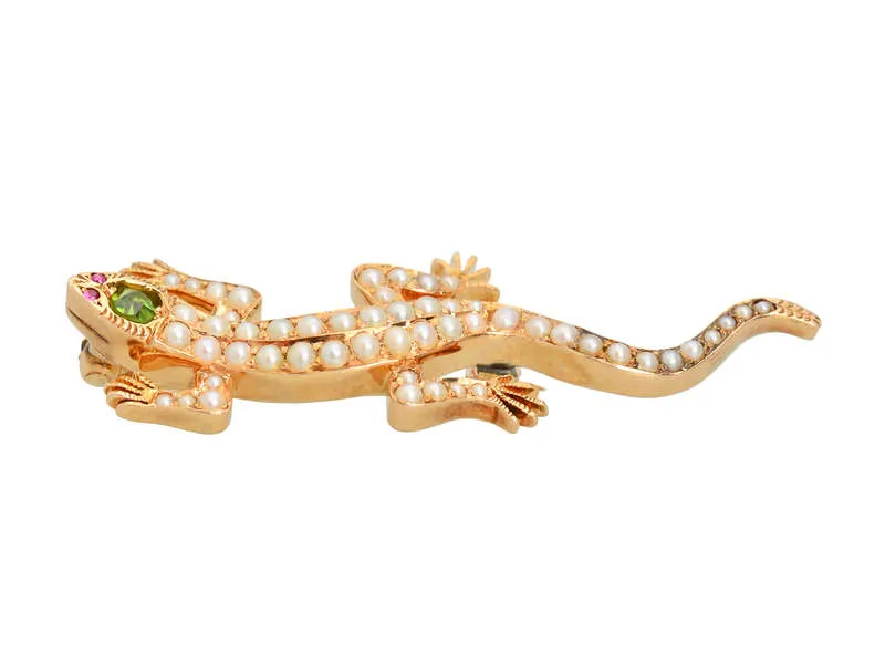 Pearl & Demantoid Garnet Lizard Brooch