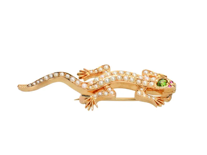 Pearl & Demantoid Garnet Lizard Brooch