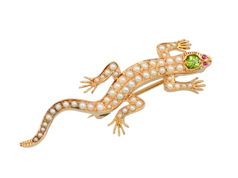 Pearl & Demantoid Garnet Lizard Brooch