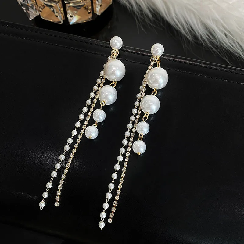 Pearl tassel long earrings personality simple temperament internet celebrity earrings earrings for women