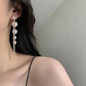 Pearl tassel long earrings personality simple temperament internet celebrity earrings earrings for women