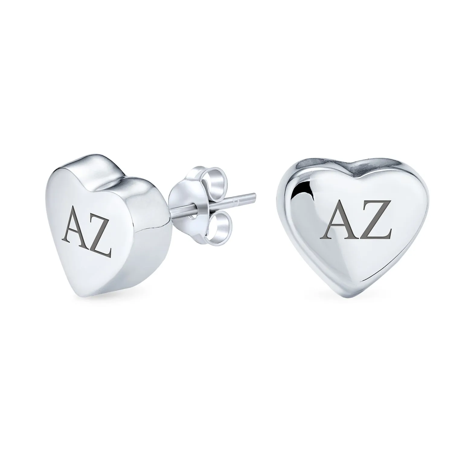 Personalized ABC Initial Heart Stud Earrings in Sterling Silver for Girlfriend