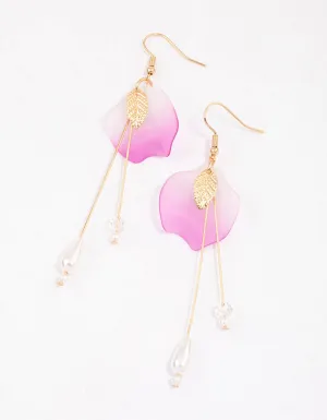 Pink Leaf & Petal Stack Drop Earrings