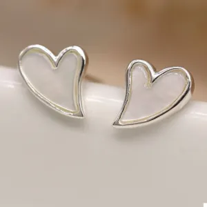 POM Sterling Silver Mother of Pearl Heart Earrings