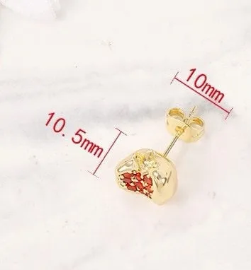 Pomegranate Earrings with Real Gold Plating and Red Gemstones