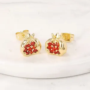 Pomegranate Earrings with Real Gold Plating and Red Gemstones