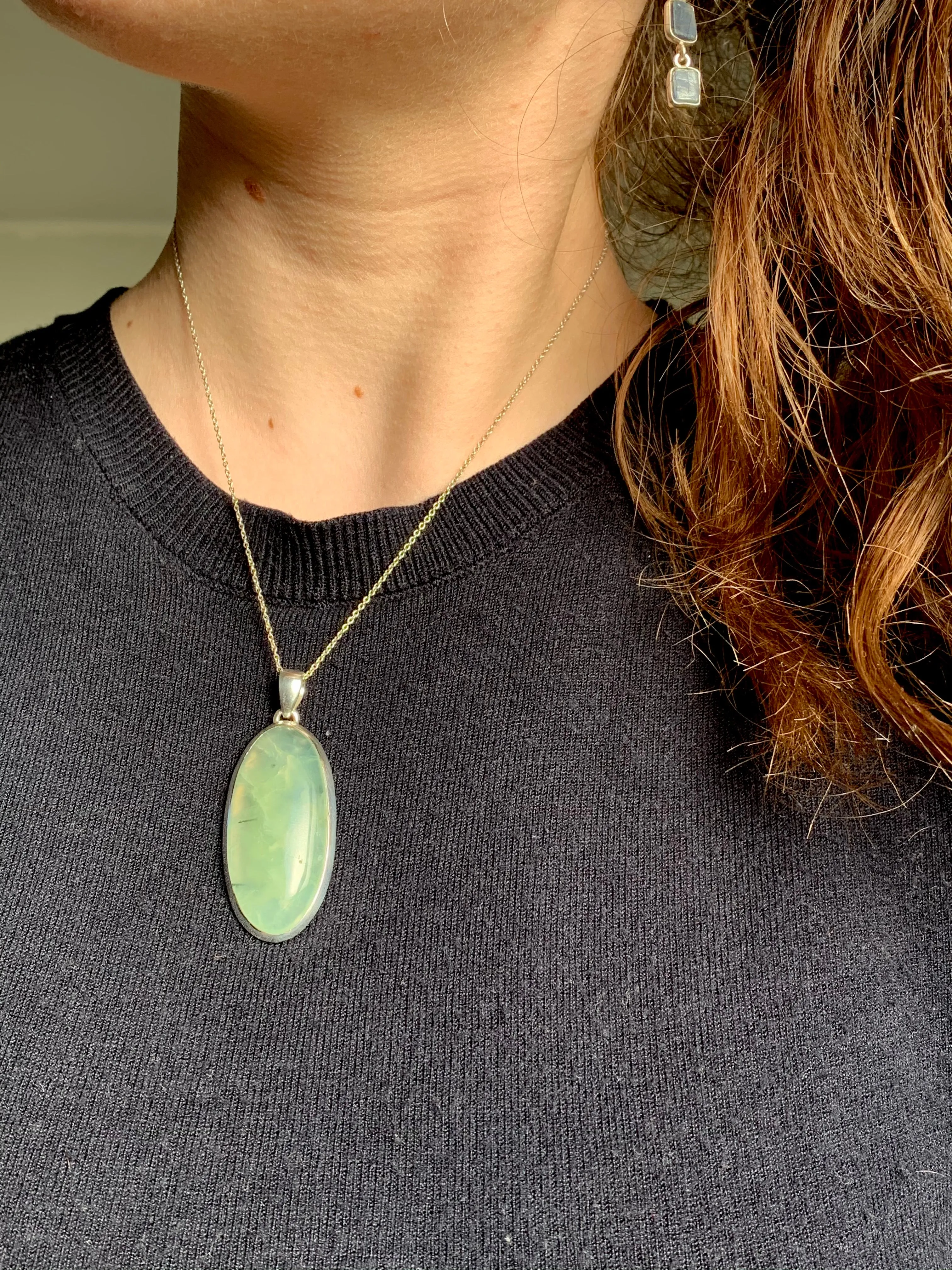 Prehnite Ariel Pendant - Long Oval