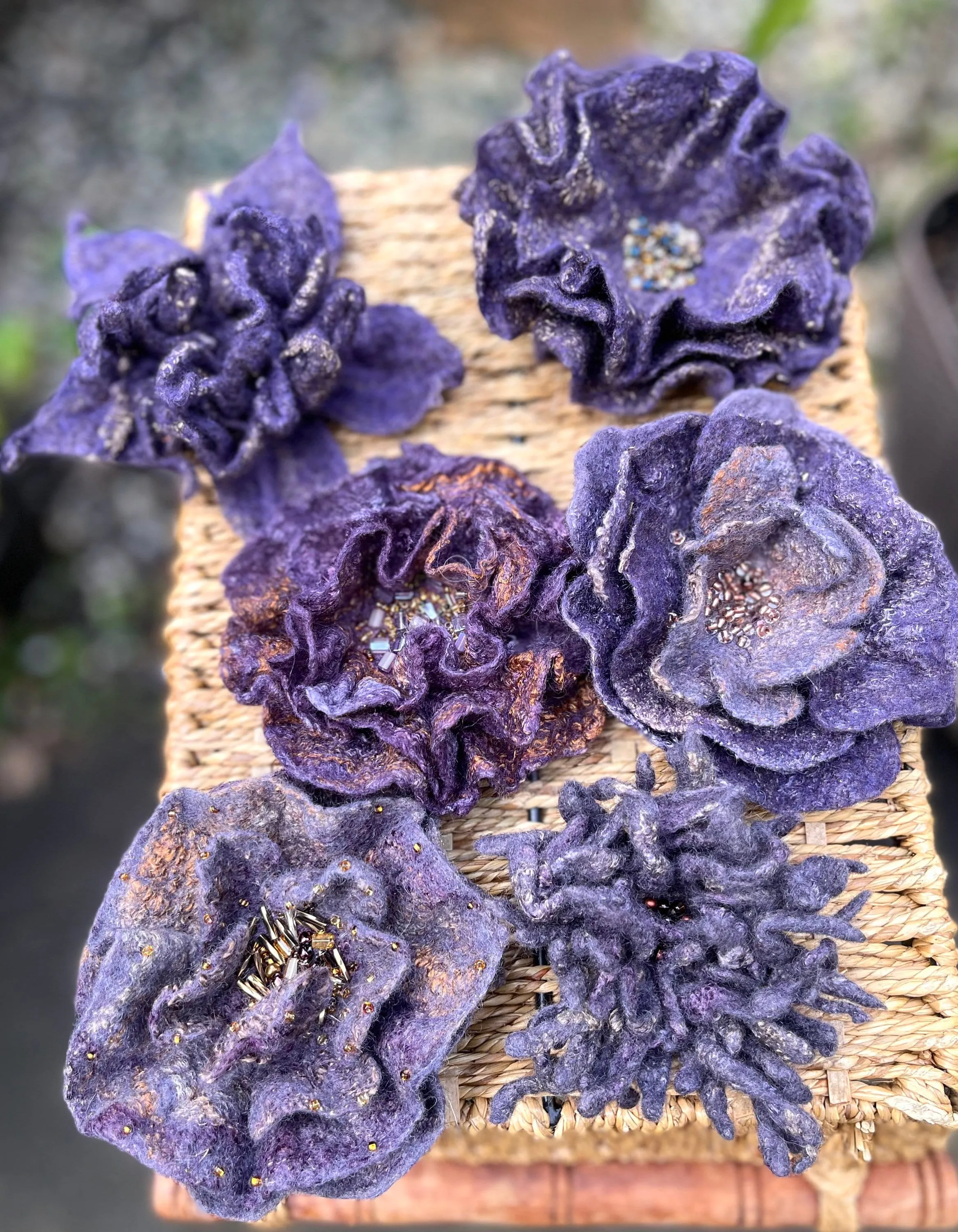 Purple Felted Wool Flower Brooches, Handcrafted Romantic Brooch, Felted Jewelry, Accessories, Felt Pin, Hand felted brooch, Felt brooch