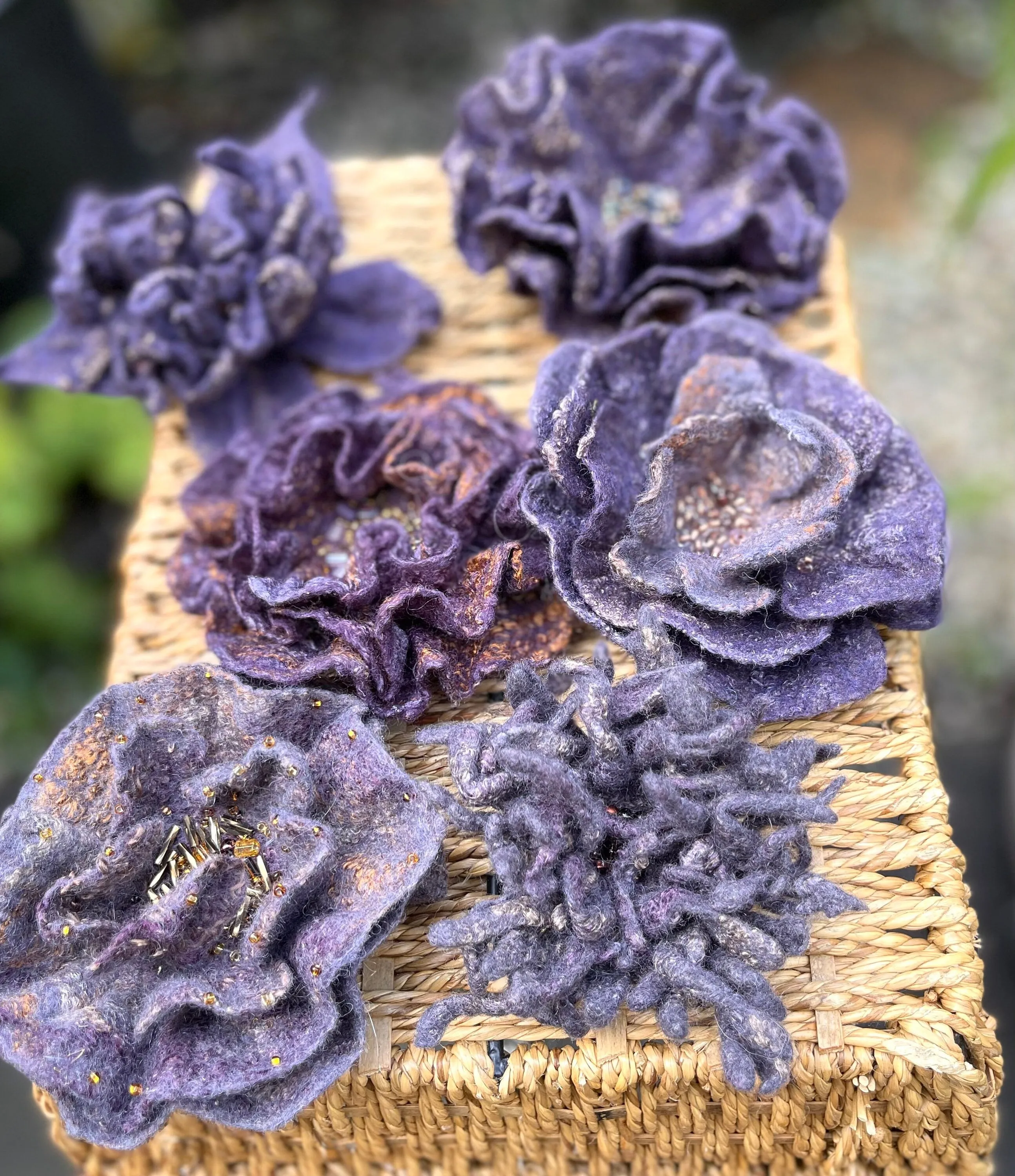 Purple Felted Wool Flower Brooches, Handcrafted Romantic Brooch, Felted Jewelry, Accessories, Felt Pin, Hand felted brooch, Felt brooch