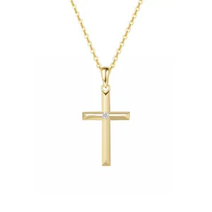 "Faith In Heart" 14K Yellow Gold Diamond Cross Necklace