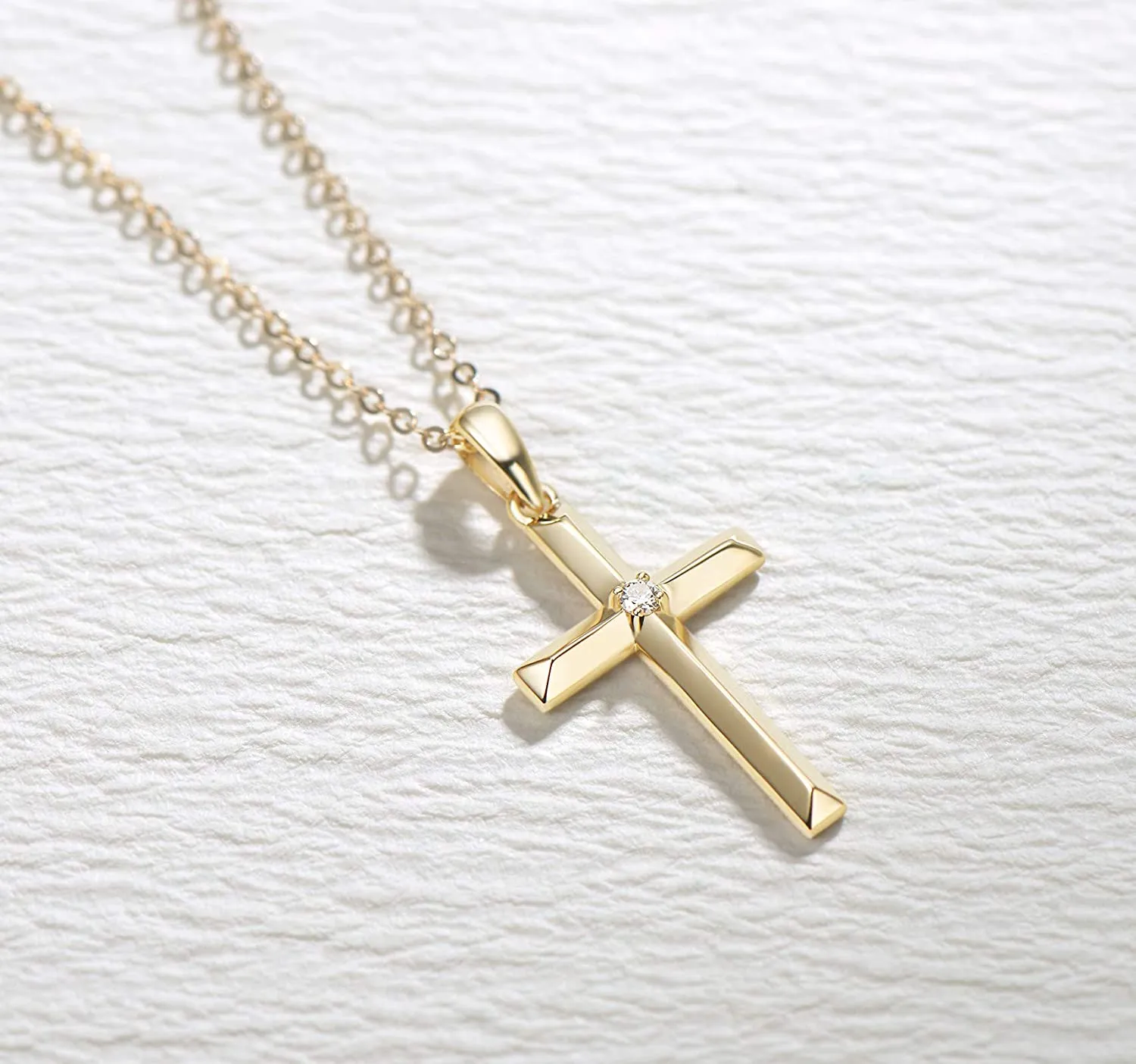 "Faith In Heart" 14K Yellow Gold Diamond Cross Necklace