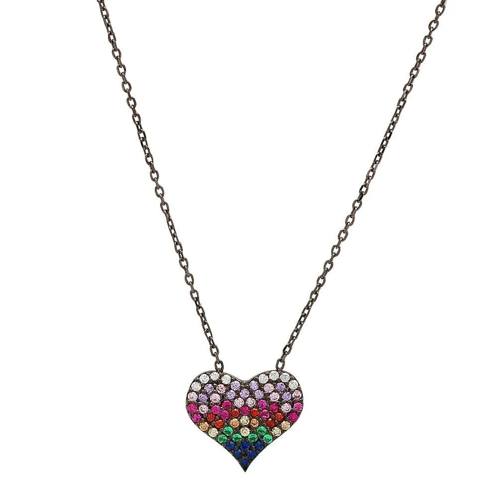 RAINBOW HEART NECKLACE, BR STERLING SILVER