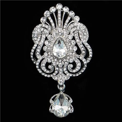 Regalia Rhinestone Silver-Gold Crystal Water Drop Bridal Brooches