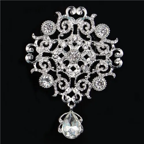 Regalia Rhinestone Silver-Gold Crystal Water Drop Bridal Brooches