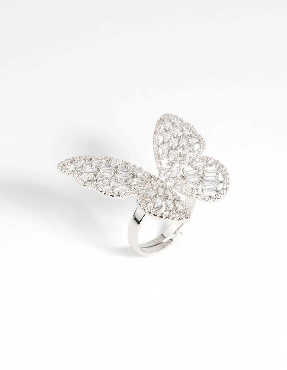 Rhodium Cubic Zirconia Butterfly Statement Ring