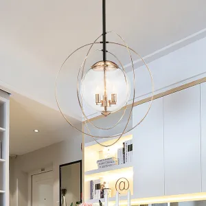 Rose Gold Circle Rings Pendant Glass Chandelier - Postmodern, Transparent, 3-Bulb Design