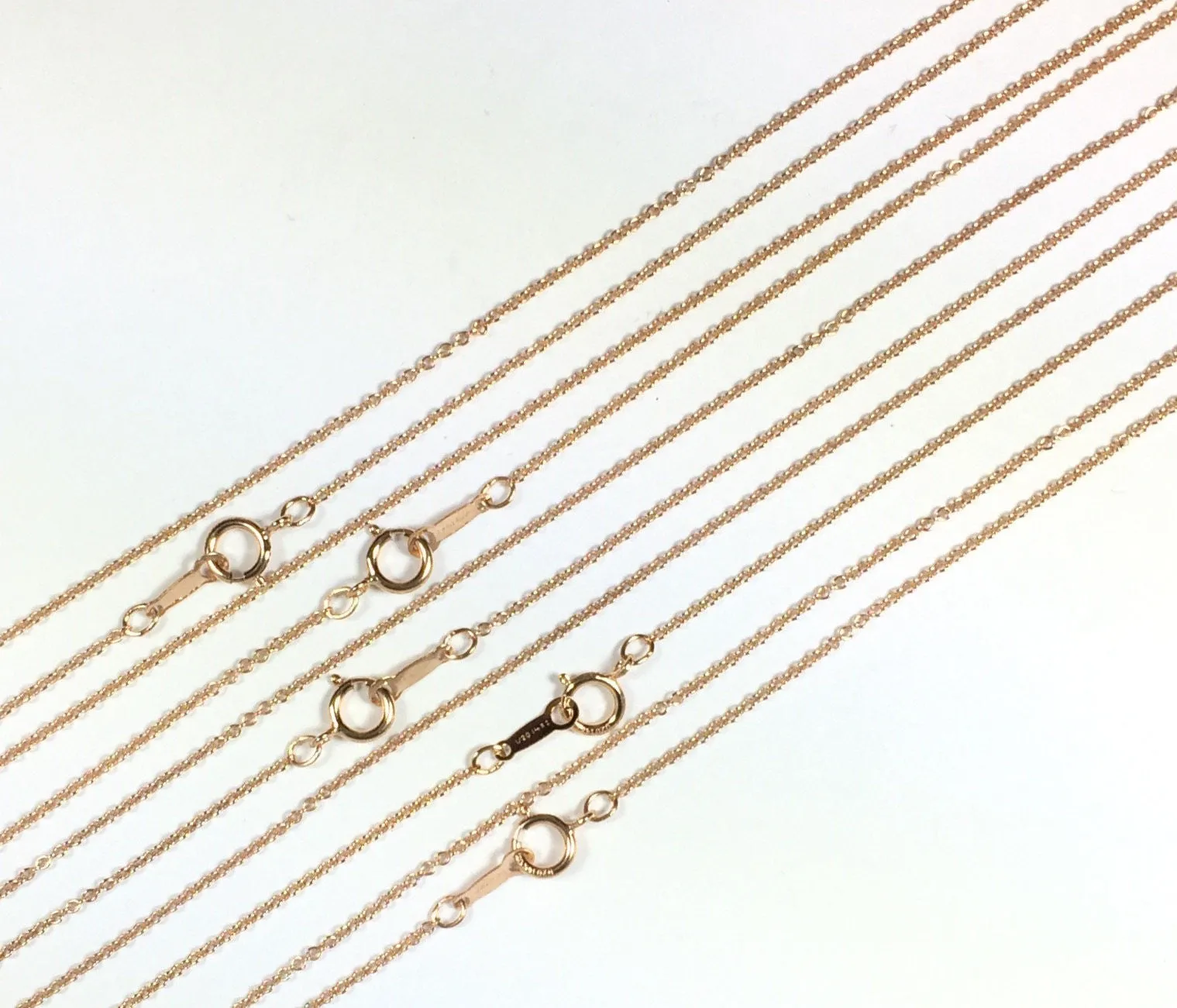 Rosegold filled 14k, minimalist chain, bridesmaid gift, Rose gold, 1 mm fine cable, 18 inches, spring clasp, sturdy construction, 5 pack