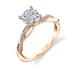 Round Cut Diamond Spiral Engagement Ring - Yasmine 14k Gold Rose