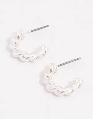 Silver Chubby Twisted Hoop Earrings