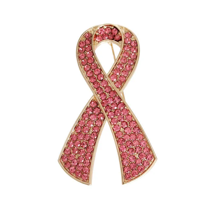 Silver Pink Ribbon Brooch