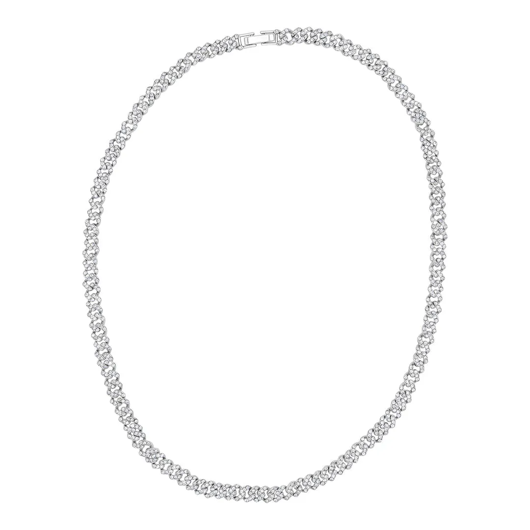 Silver Plated 8mm Crystal Curb Chain Necklace